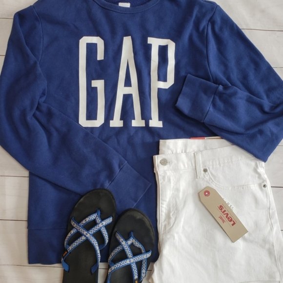GAP Tops - GAP Blue Crewneck Logo Sweatshirt